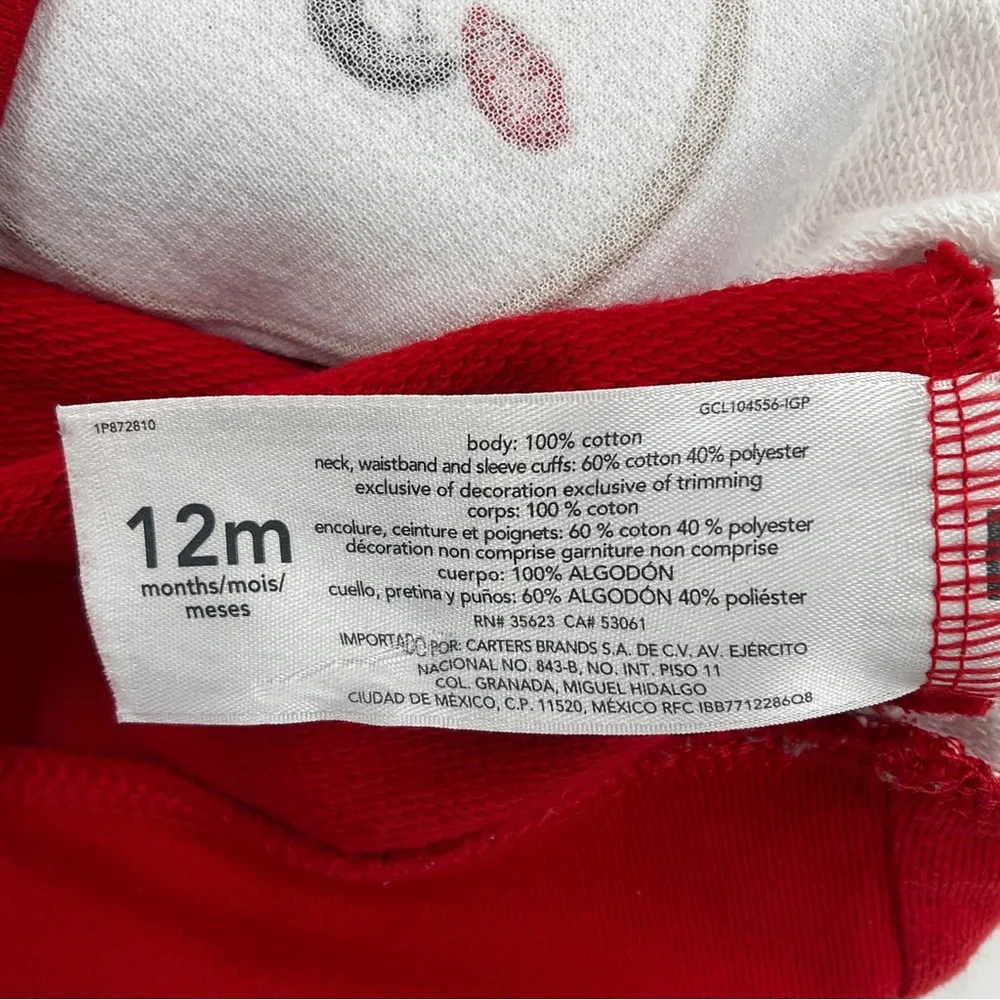 Carter’s Christmas Santa Long Sleeve Tee Shirt Baby 12 Months